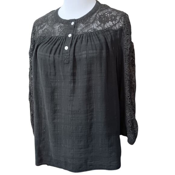 COLDWATER CREEK Peasant Blouse Top S Rustic Crochet Lace Country Prairie Western - Picture 9 of 10